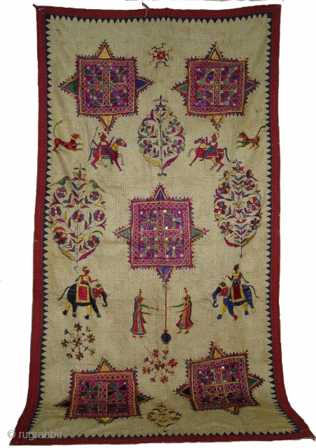 Wall Hanging  Probably From Saurashtra Gujarat.India.Known As Dharaniya. used as wall Decoration by Kathi Darbar Family.Very rare Wall Hanging.Early 19th Century.
           