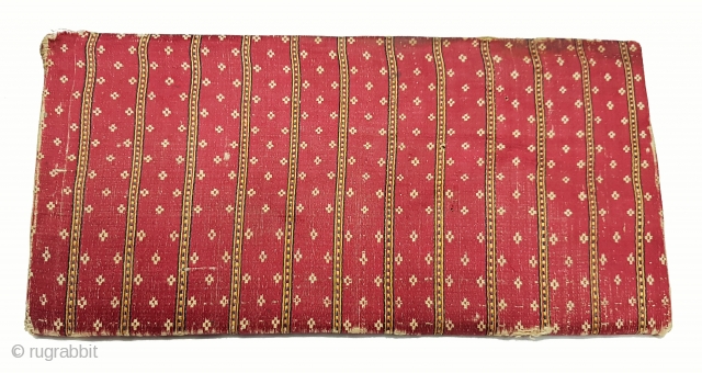Mashru Book Cover with Manchester ticket inside,silk warps,cotton wefts,warp ikat,satin weave Mashru from Kutch, Gujarat.India.C.1900.Its size is 14cmX28cm. very rare kind of Mashru (174349).         