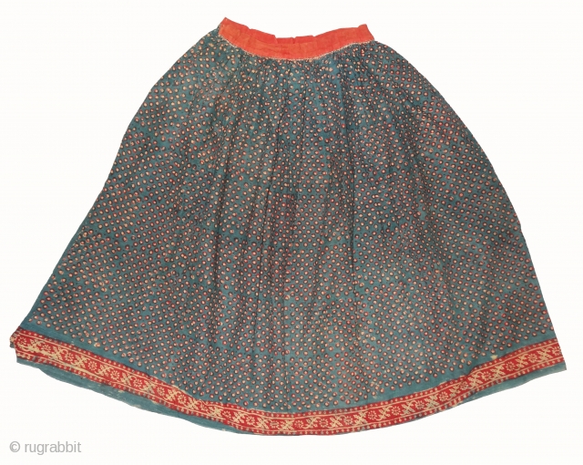Skirt (Ghaghra)Early Block Print, Natural Dyes on Khadi-cotton,From Balotra, Rajasthan. India.C.1900.Its size is L-87cm,Round Circle-245cm(DSC03472 New).                 