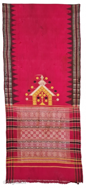 Temple Sari( Devadasi Sari  or Viman Kusumi Sari ) From Orissa,Orissa is an eastern state of India,on the Bay of Bengal. Sari of red cotton bordered by black stripes, the plain  ...