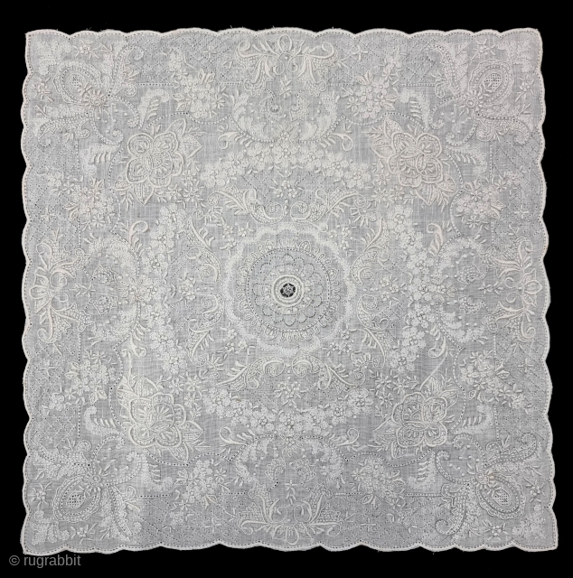 A Very Rare Chikankari Embroidery Rumal On the Cotton From Lucknow India.
Chikankari became popular with the Mughals and may have originated in Bengal. There are several legends describing its association with Lucknow,  ...