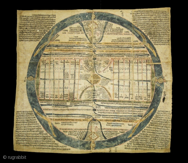 Jain cosmological mandala as a plan of Jambudvipa,Gujarat,Western India,Made on Paper Condition is little week,Mid-18th Century. Its Size is 40cm x 45cm(DSC02114 New).          