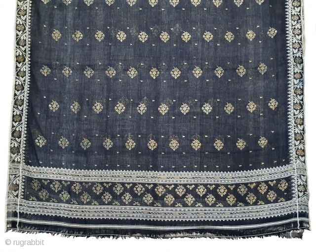 Nilambari Dhakai Jamdani Saree Indigo blue Natural Colour, Cotton with Real Zari weaving From Dhaka District, of Bangladesh. India. Jamdani was originally known as Dhakai named after the city of Dhaka, Jamdani  ...