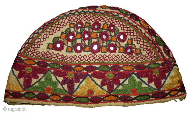 Ceremonial Baby's Cap(Topi),From Tharparkar Pakistan. Belongs to Sodha Rajput Group.C.1900.Cotton embroidered on the cotton(DSC09039 New).
                  