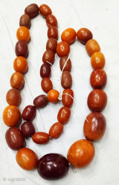 Amber Necklace 37 Beads Kutch Gujarat India.C.1900,Its Weight is 122 Gram. Good condition(DSCO0905 New).                   