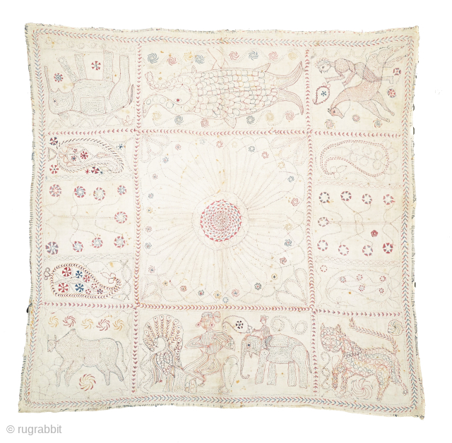 Rare Nakshi Kantha
Fine embroidered cotton textile, probably from the Jessore region of East Bengal (present-day Bangladesh).
A remarkable example of the folk art and embroidery tradition of Bengal, featuring intricate hand embroidery and ...