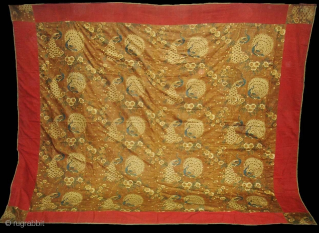 Pichwai of Morakuti or Varshakaal (Rainy Season) Divalgiri Roller- Printed on cotton,Made in Manchester England,for Indian Market.The mating dance of the Peacock Signals the onset of the Monsoons, The Dusty colour Ground  ...