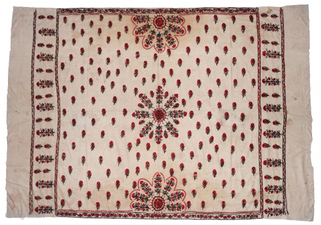 Abochhini Shawl for Women Probably from Sodha Group of Tharparkar Region of Sindh, undivided India. India .1900.Cotton with Silk Embroidery. Its size is 130cmX185cm(DSC07107).         