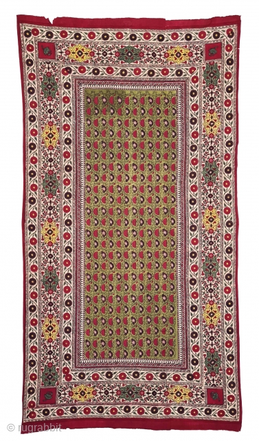 An Kalamkari And Wood Block Print With Hand-Drawn, Mordant- And Resist-Dyed Cotton, From Deccan Region of South India. India. 

c.1850-1870. 

Its size is 123cmX225cm(20211007_135248)         