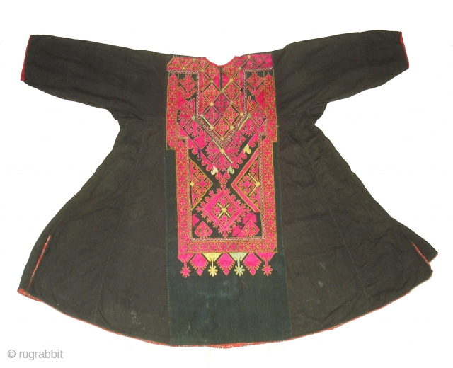 Woman's Embroidered Kurta(Shirt),From Swat Valley of Pakistan.The Black Natural Dye cotton field with Floss-Silk embroidery(DSC03347 New).                 