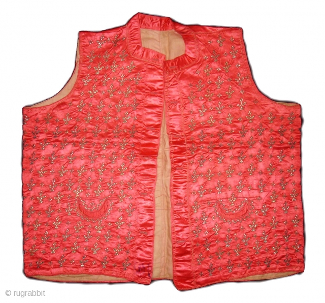 Child Waistcoat(sadri),Badla Work(Real Silver)On Gajji-Silk,Worn by Royal Vohra Muslims Community Of Sidhpur,Patan, Gujarat. India.C.1900. L.44cm,W.44cm(DSC02887).                  