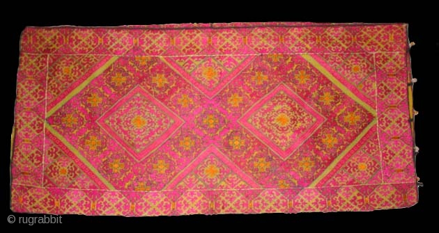 Pillow-Cover,Swat Valley(Pakistan).Cotton embroidered with floss silk.with woolen Braiding and Tassels.Its size is 41cm x 85cm(DSC04530 New).                 