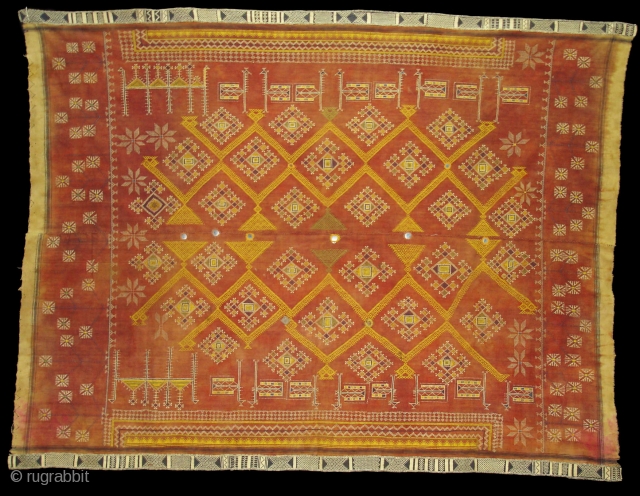 Odhani Bishnoi Shawl From Shekhawati District of Rajasthan, India. Odhani Showing the various Chopat design on cotton Khadder (Village Khadi)cloth with natural colours,This were traditionally used mainly by Bishnoi Group of Shekhawati  ...