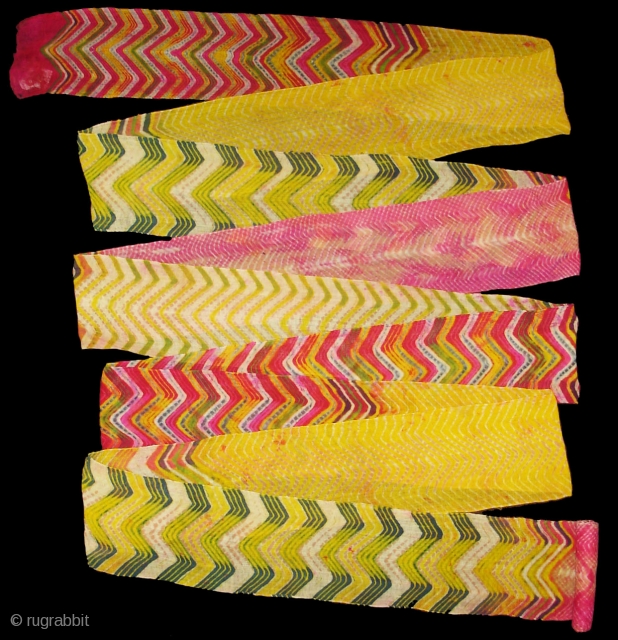 Panch Rangi (Five Colours) Multi-Colour, Multi-Design,Lahariya Tie and Dye Mothara Turban From Sekhawati District of Rajasthan. India.Its size is near by 10 to 12 miters(DSC06596 New).       