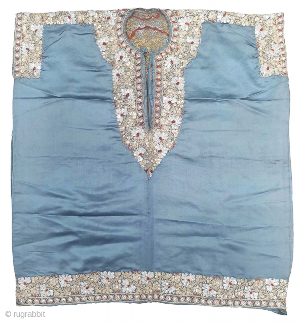 Parsi Jhabla or Jhablo (Blouse) From Surat Gujarat India. Beautiful karchob embroidery 
in Real silver and Gold thread on satin silk cloth. The Parsi's are a Zoroastrian community in the Indian subcontinent.  ...