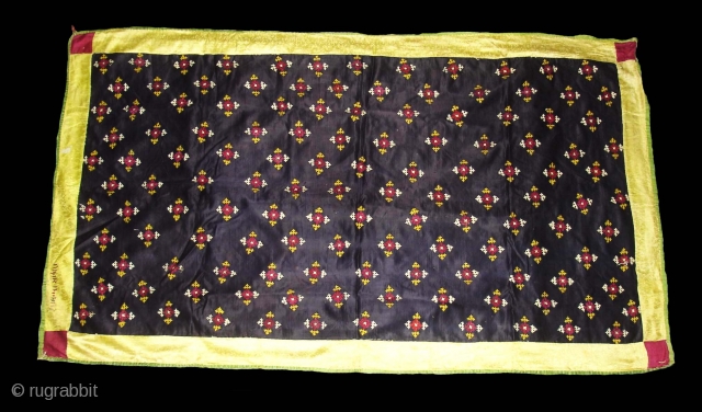 Jain Shrine  Wall-hanging,Embroidery on Satin silk,This were Traditionally used mainly by Jain Derassar Temples From Kutch Gujarat India.C.1900.Its size is 75cmX125cm(DSC05181 New).          