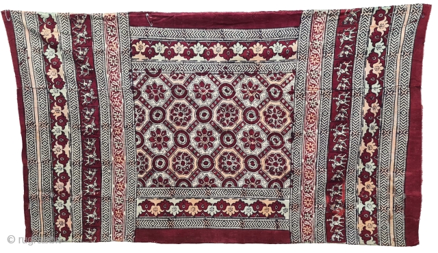 Chintz Kalamkari Wood Block And Hand-Drawn, Mordant- And Resist-Dyed Khadi Cotton, From Barmer Rajasthan, Western Part of India. India. C.18751900. Exported to the South-East Asian Market. known as Saudagiri Prints. 
Its size  ...