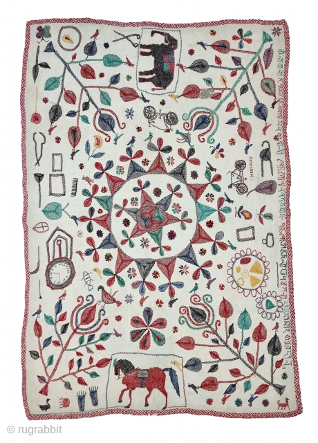 Very Fine Folk Kantha , Quilted and embroidered cotton kantha Probably From East Bengal(Bangladesh) region, India. 

c.1900-1925

Its size is 125cmX180cm (20230929_154329).
             