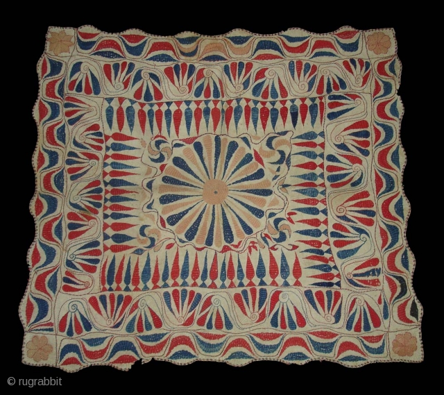 Kantha Quilted and embroidered cotton kantha Probably From East(Bangladesh) Bangal region.Its Size is 69cmX75cm.Early and Rare Kantha(DSC06533 New).               