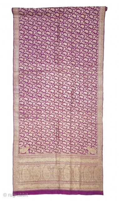 An Unique Pitambari Saree, Real Zari Silver threads with gold polish weaving on the silk,From Varanasi ,Uttar Pradesh, India. c.1900. 
Its size 114cmX440cm (20231016_155244).           