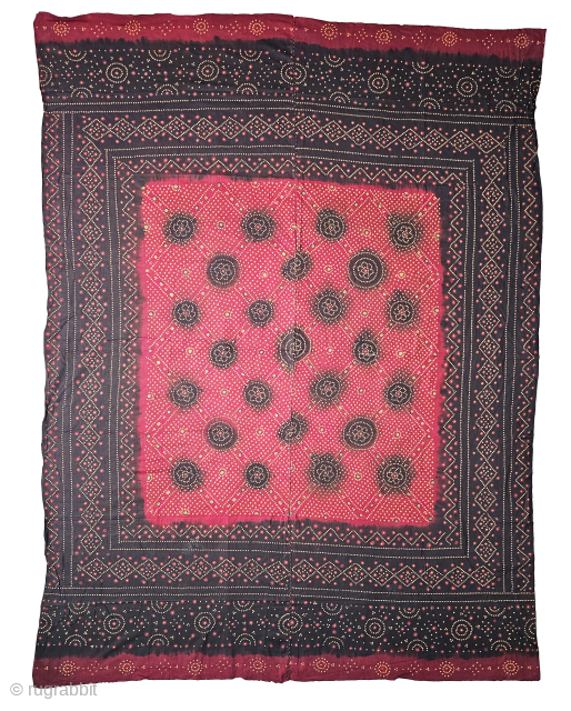 An Rare Ceremonial Tie and Dye Odhani (Bandhani) Shawl (Resist Dyed), From Faqirani Jat Woman 

Its An odhani From Thatta Sindh Region of Undivided India. 

Natural Colors On the Khadi Cotton.

C.1875-1900.

Its size  ...
