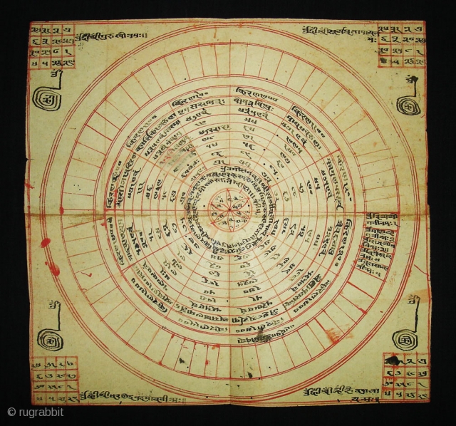 Jain Tantrik Pataka,From Gujarat India.Early18th Century.Inscribed all over with Yantras and Mantras,these works were painted entirely by the Tantric Priests (sadhakas)for personal worship and for attaining spiritual powers(Siddhis),without the intervention of professional  ...