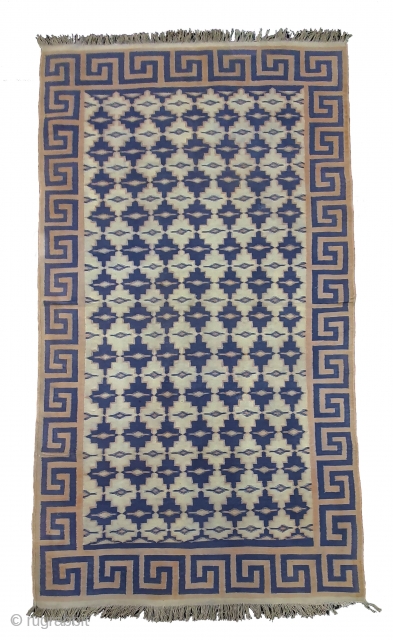 Geometric Design Jail Dhurrie(Cotton)Tiles Design with Key Pattern Design border.From Gujarat. India.C.1900.Its size is 114X2085cm. Condition is very good(125937).              