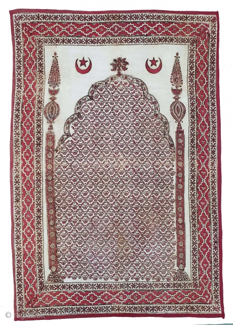 Kalamkari Block Print of Jainamaz style,Probably from khandesh(Burhanpur-central India)India,C.1900.Hand spurn khadi cotton,Natural Dyes.Its size is 75cmX108cm(20201023_142505).                 
