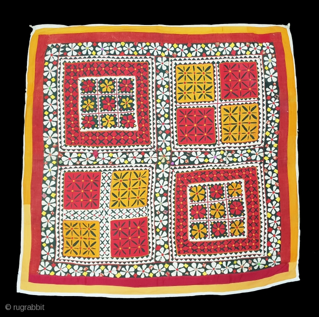 Applique work Wall Hanging with Manchester prints patches, From Oswal Bania Caste, From Rajasthan, India. Its Size is 136cmX140cm(100852).              