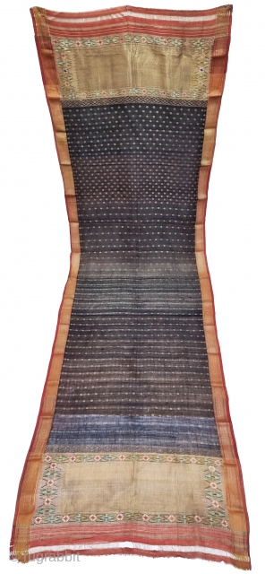 
Paithani Shalu Saree Double Pallu (Pallov) indigo Blue (Black) Sari,Its characterised by borders of an oblique square design, and a two pallu design,It’s a Cotton and zari weave sari,  This type  ...