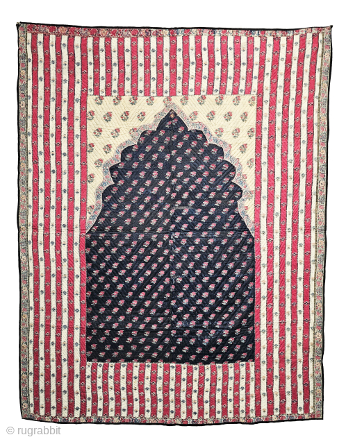An Rare Kani Jamawar Paying Mat.
With Floral Kharash Borders in Four Side, With indigo blue Floral Jaipuri Jamawar Buties in the middle with Yellow Minaras of Jaipuri Buties Backing with Masulipatnam Kalamkari.  ...