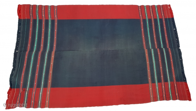 Waziri Shawl (Indigo Blue Colour) for Man From Waziristan, Pakistan. India.C.1900.Natural Dye with Hand Woven Cotton and silk ends,with silk end borders.Its size is 159cmX243cm(20181118_152851).        