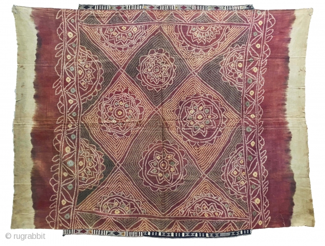 Ceremonial Tie and Dye Odhani ,Its An Single Bandh (One by one Tie and Dye done) odhani From Shekhawati District of Rajasthan. India.Its Very rare Single Bandh Tie and Dye Odhani. Natural  ...