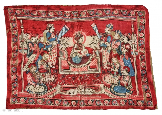 A Rare Maharaja  Empire Manchester Print Chakla (Wall Hanging) From Manchester England made for the Indian Market. India. Roller Printed on Cotton.
someone Glued on the Canvas  

C.1900.

Its size is 50cmX60cm  ...