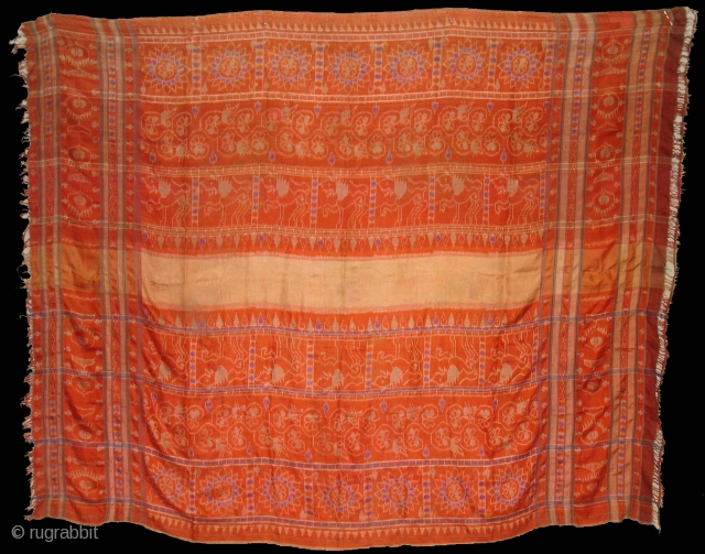 Weft Ikat From Orissa India,with Lion figures,Circa 1900.Its size is 160X200 Cm(DSC01220 New).                    