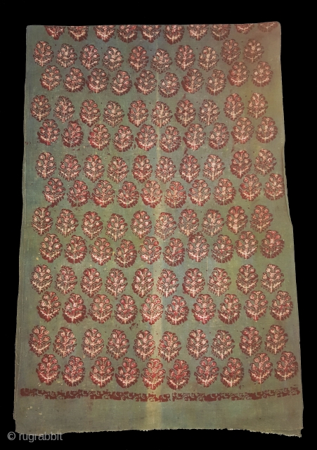Early Daabu Block Print Yardage, Natural Dyes on cotton, From Balotra, Rajasthan. India.C.1900.Its size is 56cmX340cm(20171127_104155 New).                