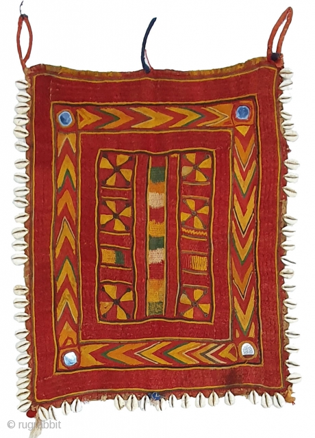 Rare Ceremonial Banjara Gala From Karnataka,South India. India.Embroidered on cotton. Gala is traditionally used by women to carry pots on their heads.C.1900.Its size is 28cmX35cm(20191128_145508).
        