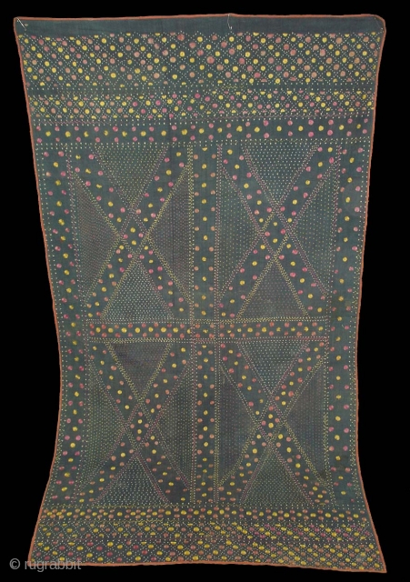 Phulkari From East(India)Punjab.India.On the Indigo base.Geometric Rare Design Phulkari.Condition little bite worn because of age(DSC06914 New).                 