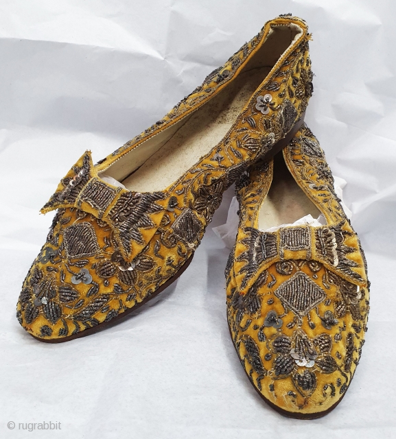 Pair of slippers for Women’s A Zardozi embroidery on the cotton Velvet. From Lucknow Uttar Pradesh India.C.1900 (20191204_154426).               