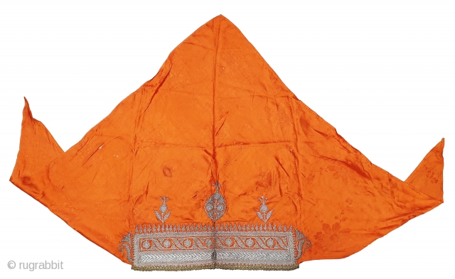 Sikh Community Head Cover (Musser) Real Zari (silver) embroidery on Mashru (Gajji Silk), From West Punjab Region of Undivided India. IndiaC.1900 (20191218_155621).           