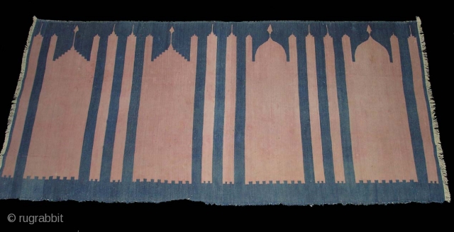 Jainamaz (Cotton) Saf ,Multi-niche prayer Dhurrie  From Deccan India.Its size is 113cm x 233cm.Condition its little worn (DSC03791 New).             