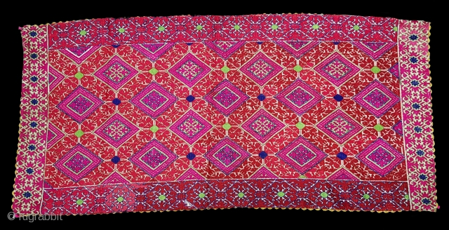 Pillow-Cover,Swat Valley(Pakistan). India.Cotton embroidered with floss silk.C.1900.Its size is 39cmx82cm(20171229_155457 New).                      