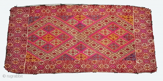 Pillow-Cover,Swat Valley(Pakistan). India.Cotton embroidered with floss silk.with woolen Braiding and Tassels.C.1900.Its size is 47cmx97cm(20171229_155850 New).                  