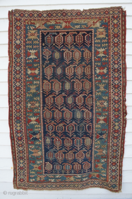  Ca. 1875 Shirvan , 3'3" x 5' 2". It is evenly low with the problems all visible. No rot, stains or weaknesses. Not washed. Just solid, pretty colors and none of  ...