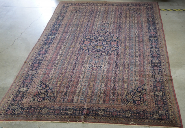 Ca 1920 Indian copy of a Tabriz, 9' x 14'7". It has good thick pile, bright shining wool, a fine weave and NO problems. Complete ends and edges. Clean and ready for  ...