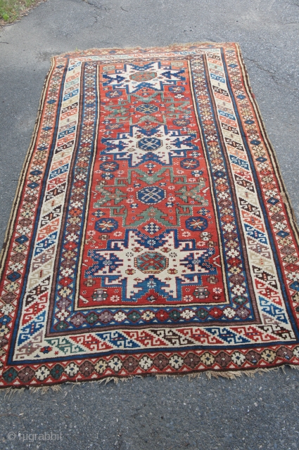 Antique Derbend carpet, Ca. 1875. 4'10" x 9' 10" with a smooth, regular weave. It has a wide range of good colors including a pumpkin orange, medium and dark blue, an acorn  ...