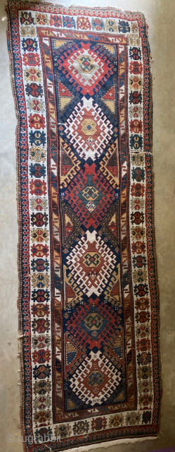 Antique Caucasian (Gendje?) 3'6" x 10'11". Good pile for age with one slit a few inches long (see photo). Contact me directly at l_g_gerber@yahoo.com         