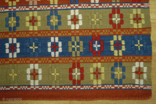 Half blanket, probably second half 19th century, Sweden, Scania, probably Wemmenhög, 199x53 cm. nice colours and condition, a small hole at one end but nothing serious.
Weft-faced plain weave with extra-weft patterning, linen  ...