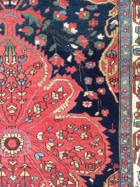 Antique Mishan Malayer rug,1910-1925, 153x113 cm. It´s very thin and has high knot density, the surface is like velvet. Rug has about nine small holes and has lost its knots in one  ...