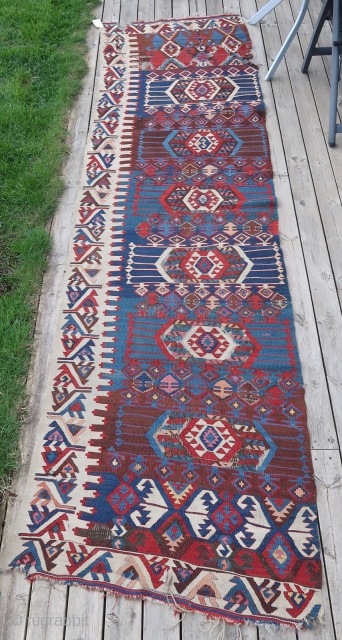 From Sonny Berntssons collection: No 623 A kilim panel from Hotamis area circa 1870.
83 x 319 cm. All natural colors.
More info or photos if you ask.       